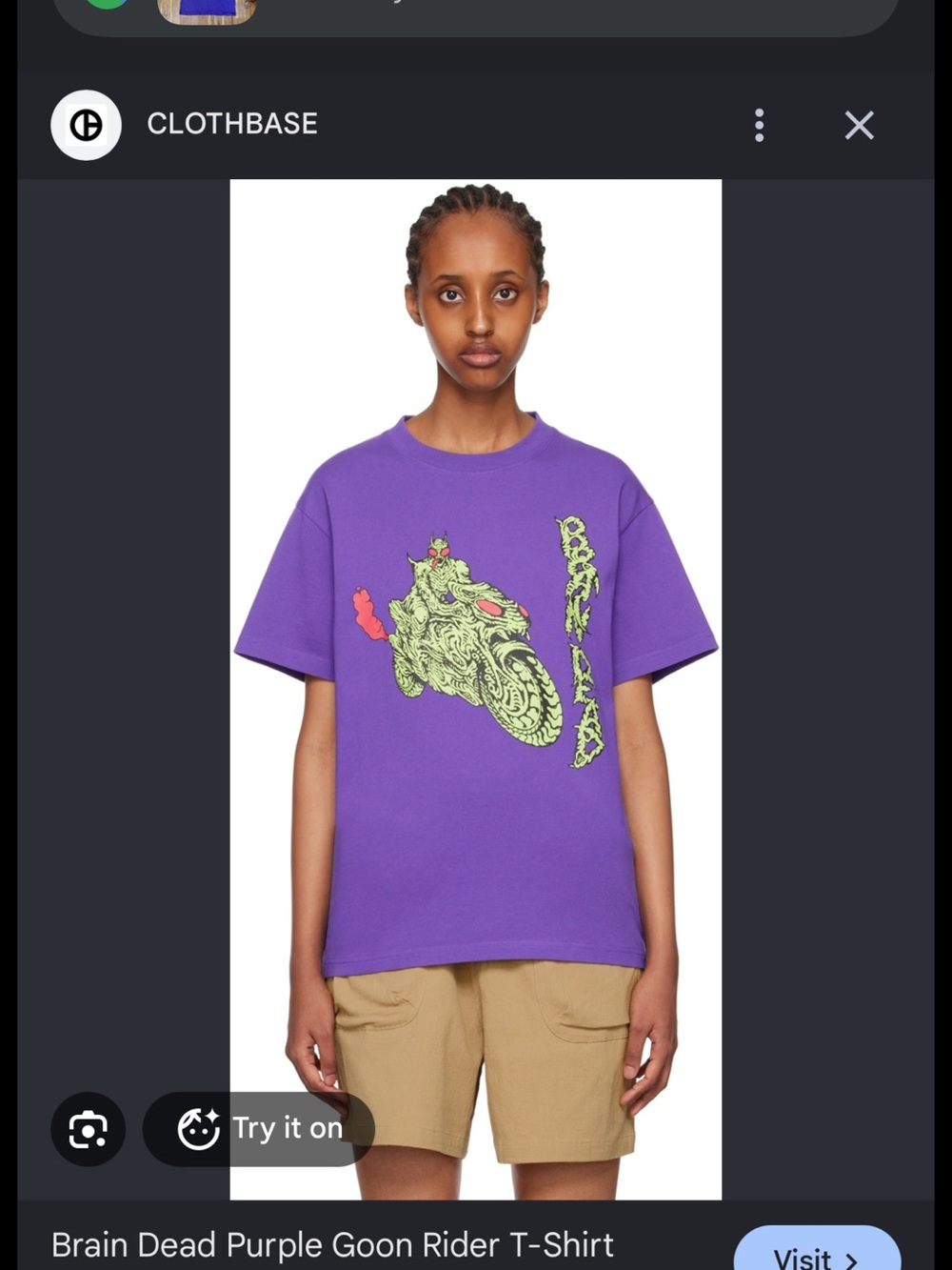 Brain Dead Purple Tee with Neon Green & Pink Goon Rider Graphic